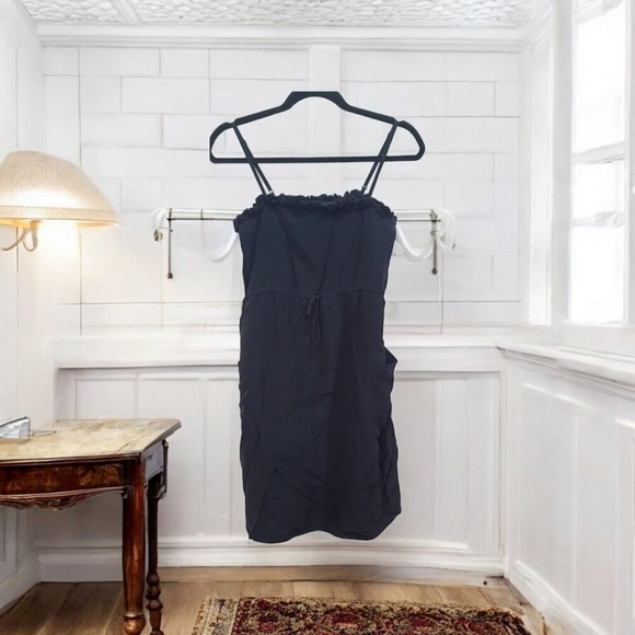 MARC JACOB DRAWSTRING WAIST RUFFLE TRIM REAL SILK LINED BLACK DRESS Size S - Picture 1 of 13
